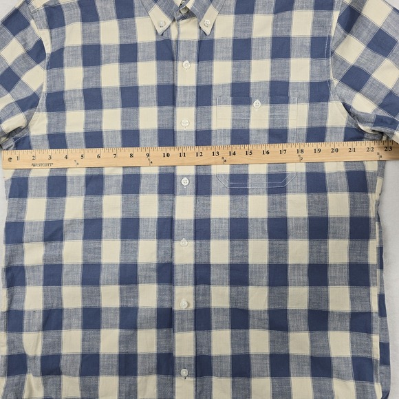 LL Bean Traditional Fit Short Sleeve Shirt Men's Medium Blue Plaid Stretch - Picture 3 of 5